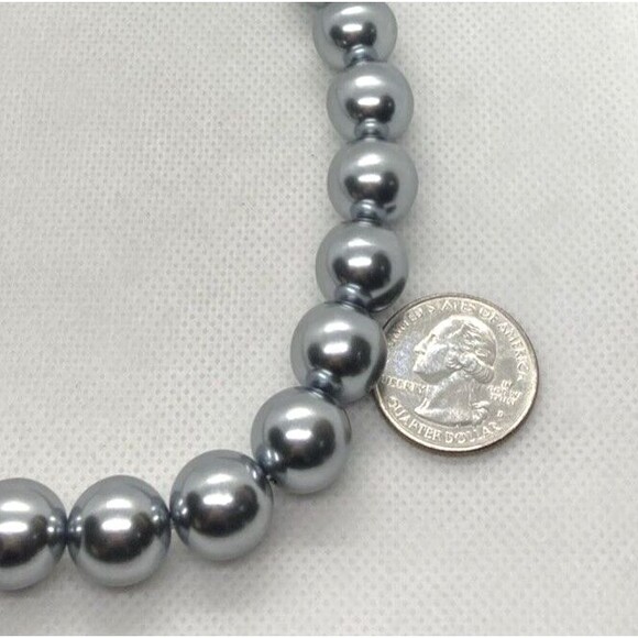 Vintage Richelieu Signed 14mm Blue Faux Pearl Single Strand 16'' - 18'' Necklace - Picture 3 of 8